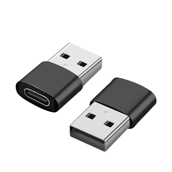 2-pak USB-C til USB-adapter til dataoverførsel og opladning Sort Sort Black
