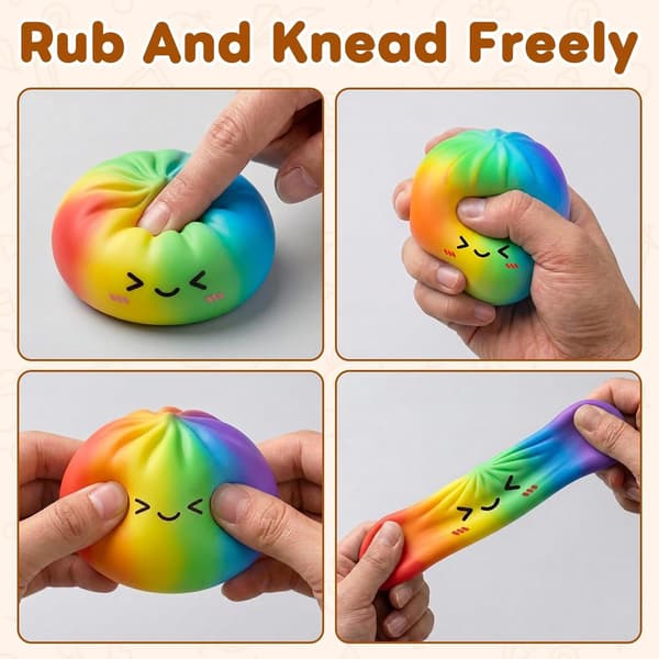 Regnbue Dumpling Squishy - Farverigt Bolleformet Stresslegetøj, Sensorisk Dekompressionslegetøj til Afslapning 1 Pcs