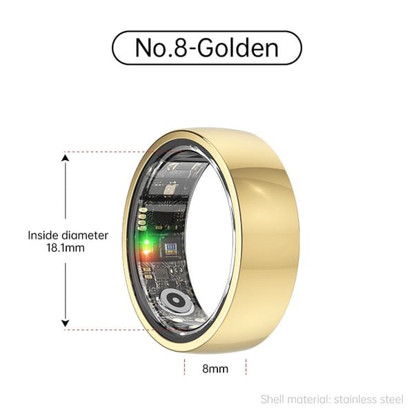 Smart Ring R1000 – Søvnmonitor, Bluetooth 5.0, Blodoksygenmåler Gull 8 Gull 8 Gold