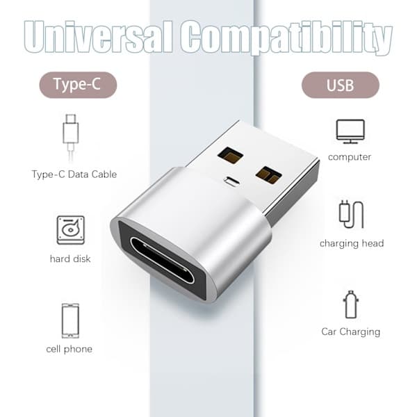 2-pakkaus USB-C–USB-sovitin tiedonsiirtoon ja lataukseen, hopea Silver