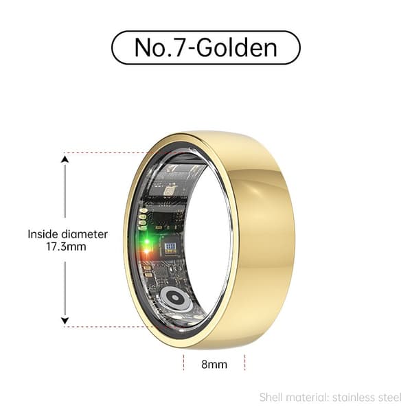 Smart Ring R1000 – Søvnmonitor, Bluetooth 5.0, Blodoksygenmåler Gull 7 Gull 7 Gold