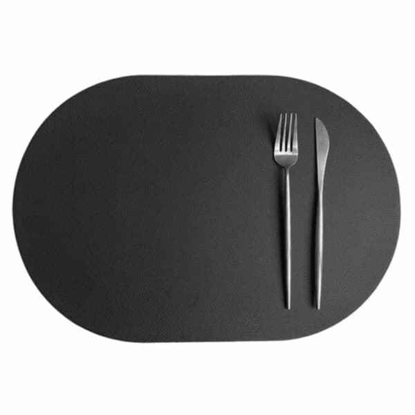 [LCS]4-pak dækkeservietter i kunstlæder Oval Sort 43x30cm sort