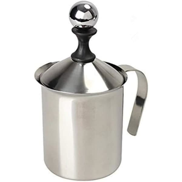 Mælkeskummer, manuel mælkeskummer af rustfrit stål, håndholdt mælkeskummer til kaffe, manuel mælkeskummer (400 ml)