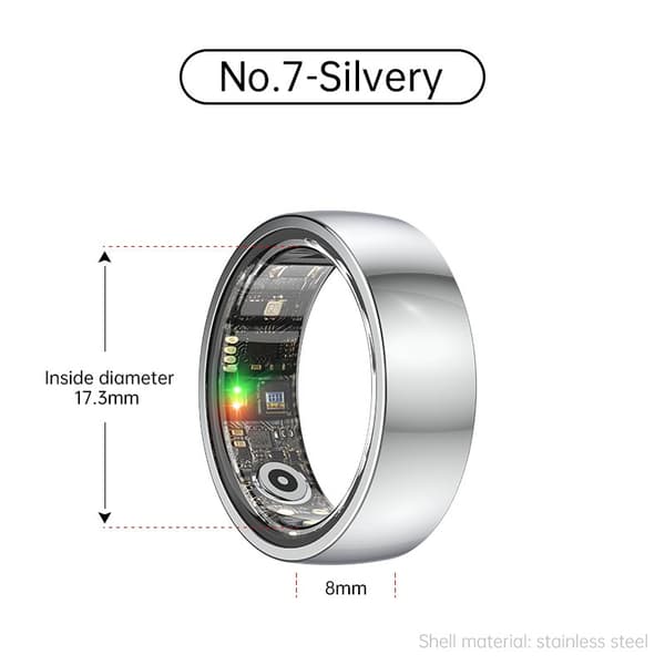 Smart Ring R1000 – Søvnmonitor, Bluetooth 5.0, Blodoksygenmonitor Sølv 7 Sølv 7 Silver