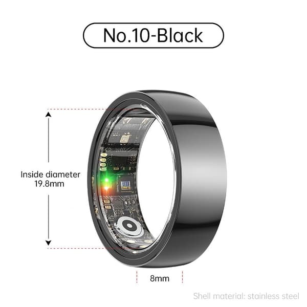 Smart Ring R1000 – Søvnmonitor, Bluetooth 5.0, Blodoksygenmonitor Svart 10 Svart 10 Black