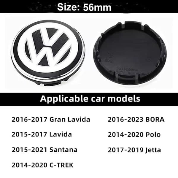 4 kpl Volkswagen pölykapseleita, 56 mm hopeiset pölykapselit