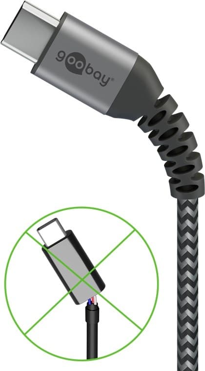 USB-C™–USB-C™-tekstiilikaapeli metalliliittimillä, 0,5 m 18 Svart, Grå