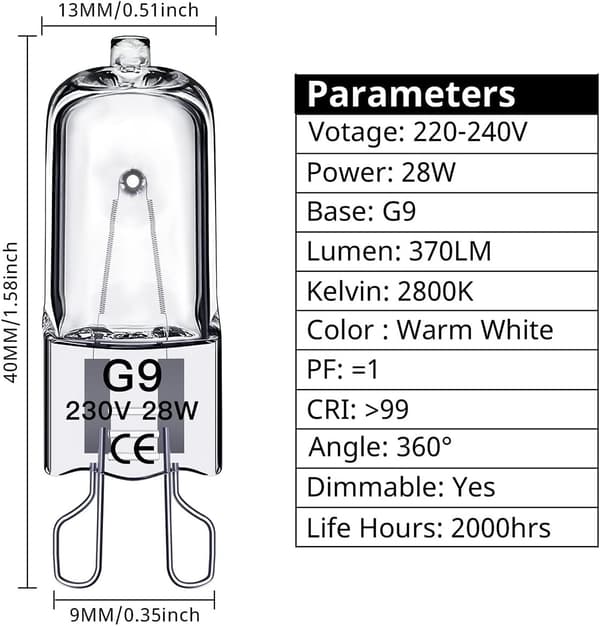 G9 Halogenpærer 28W, 230V, 10-pakning
