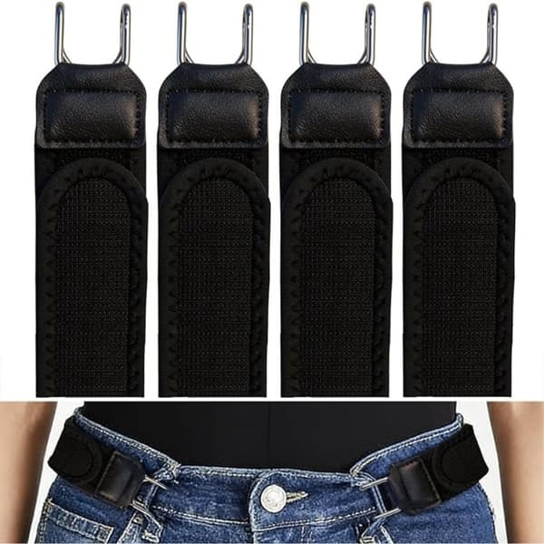 Velcro taljespænde 4-pak justerbart jernkrogsystem lavprofil elastisk taljebælte i polyester og zinklegering til usynlig bæring sort 72 Black