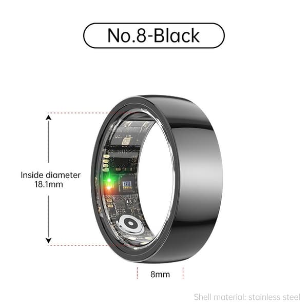 Smart Ring R1000 – Søvnmonitor, Bluetooth 5.0, Blodoksygenmonitor Svart 8 Svart 8 Black