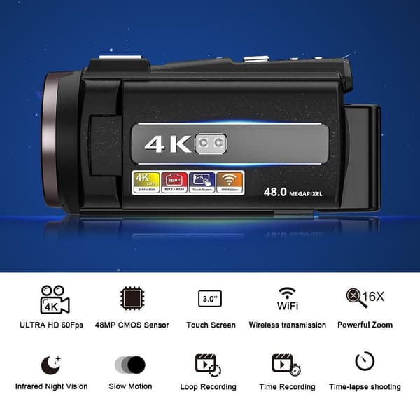 Videokamera 4K/48MP/16x zoom/IR nattsyn/fjernkontroll 657