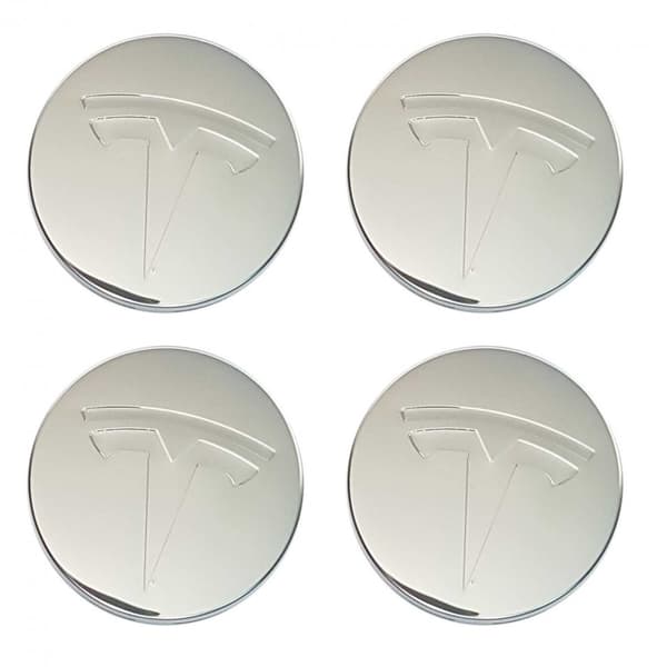 4-pack - Tesla centrumkåpor / hjulnavsemblem - Bil 77 Silver 77