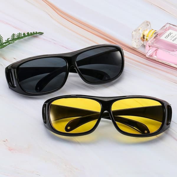 2-pack Suncovers solglasögon att bära över glasögon, gula och svarta