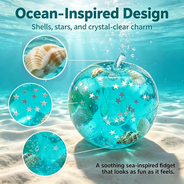 Blå Ocean Slushy Æble Squishy, Gelfyldt Fidget Klemmelegetøj til Angstdæmpning