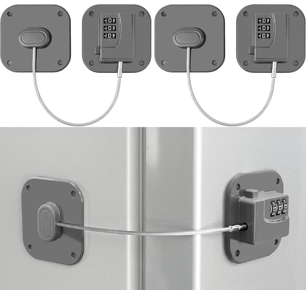 2-pack Kylskåpslås - Kombinationslås för Kylskåp Grå gray