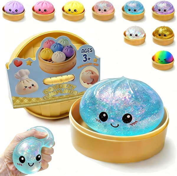 Glitter Dumpling Squishy Legetøj, Blød Strækbar Klemmebold med Damper til Børn og Voksne blue