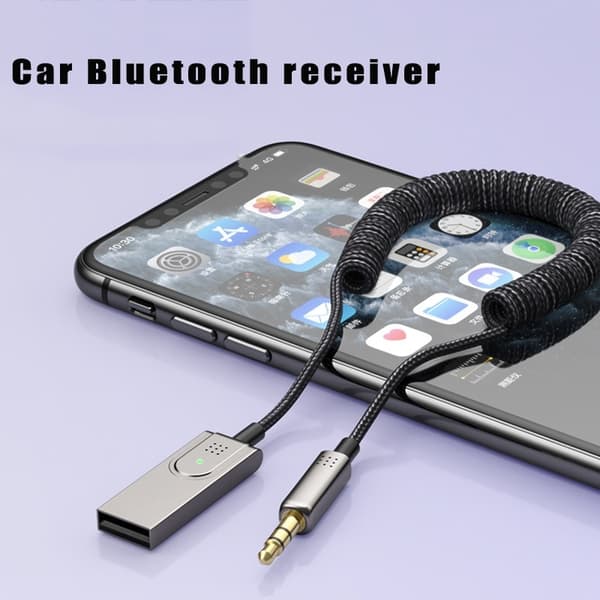 Bluetooth Aux-kabel til bil/Aux Bluetooth-adapter til bil, Bluetooth 5.0-modtager til bil med 3,5 mm AUX-stik og USB grå 36 Grey
