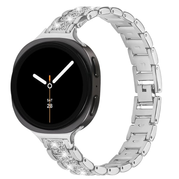 Elegant diamant rustfrit stål urrem kompatibel med Samsung Watch 8 (mindre version) sølv 50 Silver