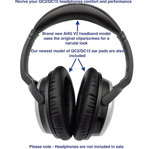 Udskiftnings ørepropper til QC15/QC2 og V2 hovedbøjle pude til QC15/QC2, kompatibel med Bose QuietComfort 15 (QC15) og Bose Quiet