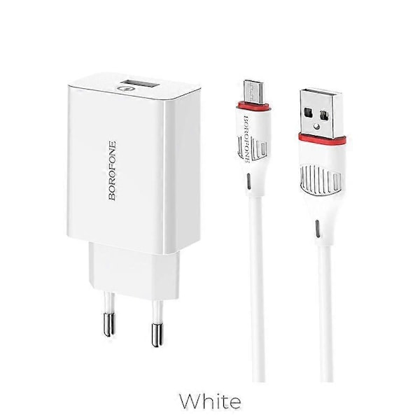 Borofone BA21A Hongtu enkelport QC3.0 laddare mobiltelefon universell europeisk standard snabbladdningshuvud Android-set