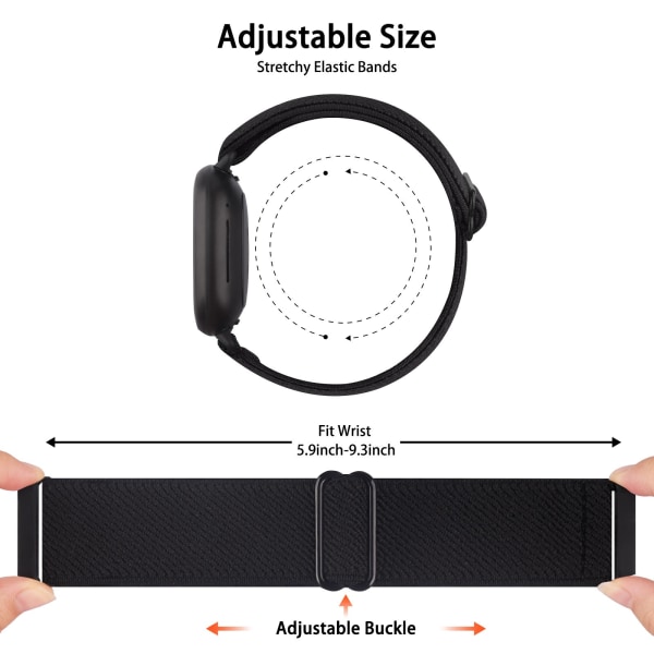 Elastisk vevd løkkebånd for Fitbit Versa 3 2 Versa Lite Band Justerbar klokke i nylon for Fitbit Sense Band Svart Grå Black Grey Black Grey For Versa 2 Versa 1