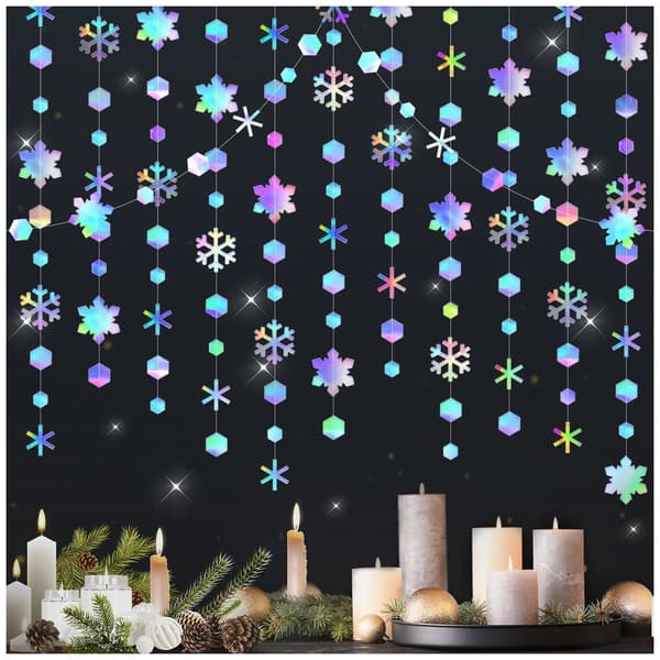 Iriserende Snefnug Papirguirlander Til Vinterfestdekoration Snowflake Garlands 16M