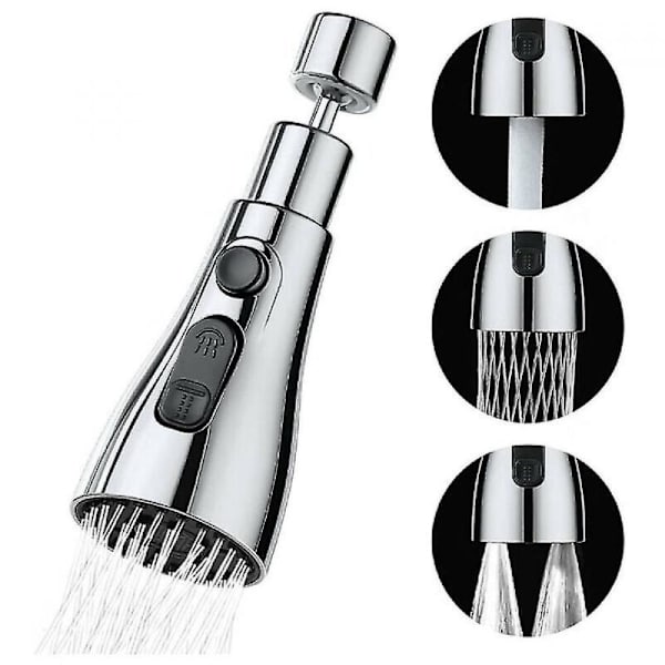 Spray för köksblandare 3 lägen - 360 graders munstycke för köksblandare, förlängning av köksblandare (silver)