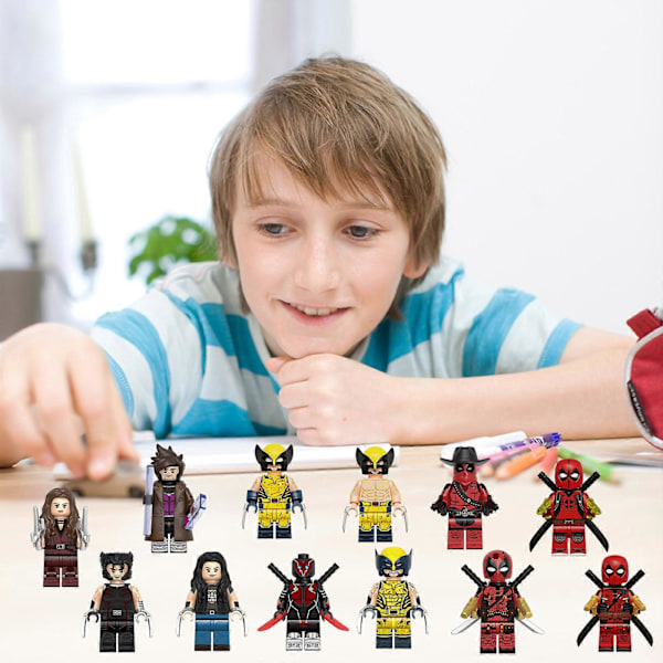 12 stk Samleobjekter Superhelt Deadpool Minifigurer Wolverine Gambit Actionfigurer gg Bricks Leke