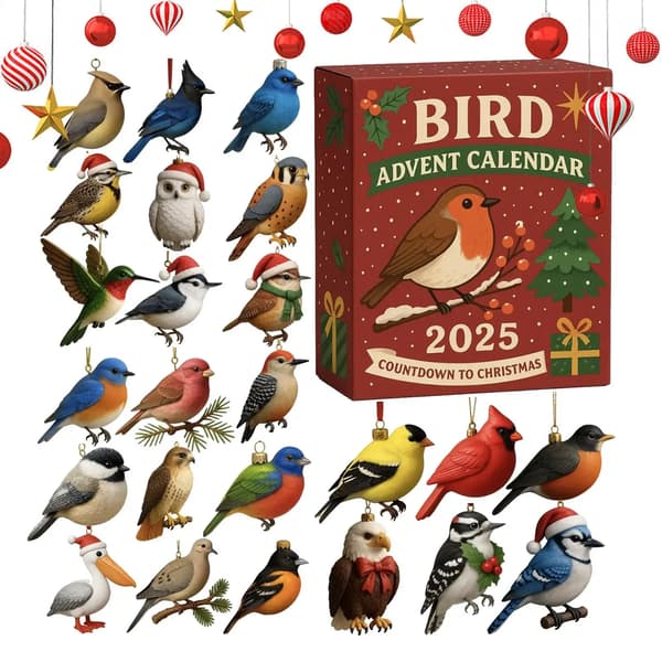 24 dager julefugl adventskalender nedtelling samleobjekter festdekorasjon 2D set as shown