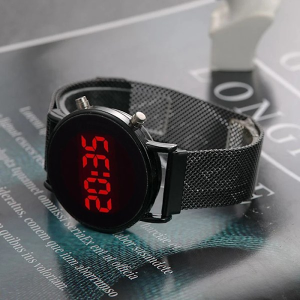 Lyxiga Roséguld Digitala Röda LED-urtavla Klockor För Kvinnor Rostfritt Stål Armband Quartz Klocka Dam Magnetisk Klocka golden