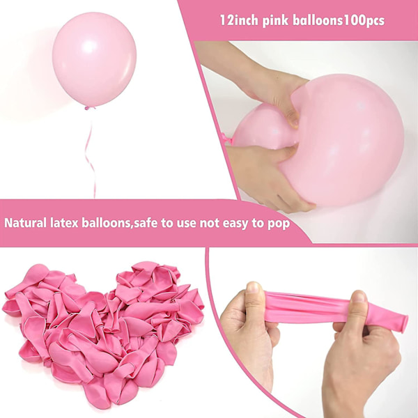 Vaaleanpunaiset ilmapallot 30 cm, 100 kpl pastellin vaaleanpunaisia lateksi-ilmapalloja syntymäpäiville, lastenjuhliin (mukana vaaleanpunainen nauha)