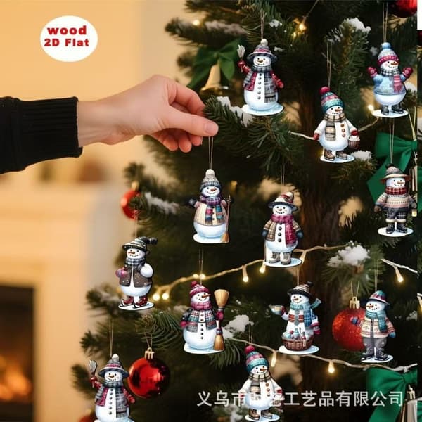 Juletrepynt i tre, snømann og tre juledekorasjon 30-piece set