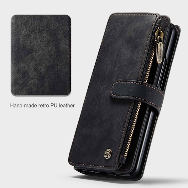 Fodral för Samsung Galaxy Z Fold 4, Nytt Retro Plånboksfodral med Kortfack, Multifunktionellt Fodral med Magnetiskt Ställ, Rem och Dragkedja