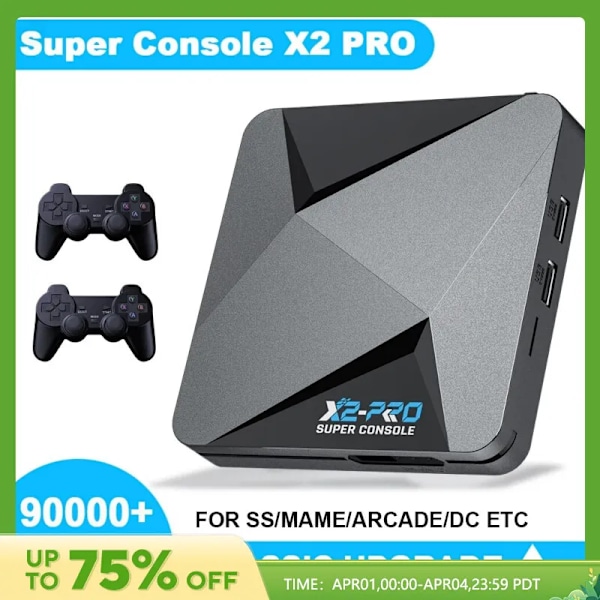 KINHANK Retro Videospelskonsol Super Console X2 Pro med 90000 Videospel för PS1/DC/MAME/SS med Gamepad Barnpresent Spelbox 64GB Wireless Grip*4