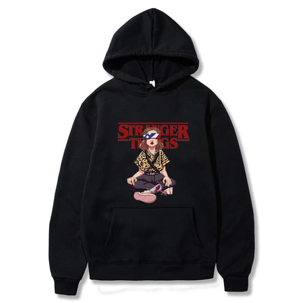 Stranger Things trykket hettegenser – fleeceforet hettegenser Purple L