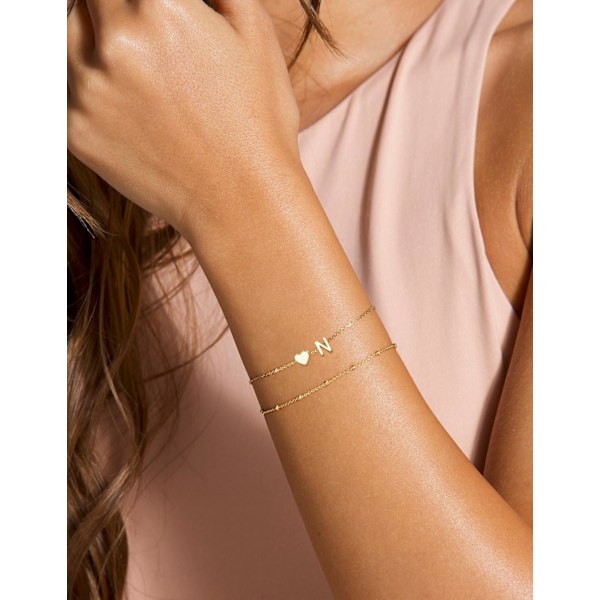 Sirlige Initial Hjerte Guld Armbånd til Kvinder Trendy, Bogstav Charm Armbånd Smykker Søde Enkle Mode Kæde Armbånd til Kvinder Gave 4