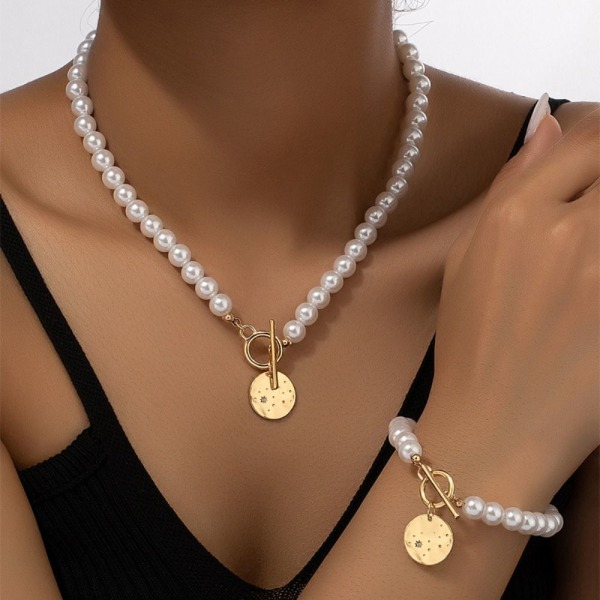 Pearl Armband Halskjede Sett Love Pendant Halskjede Sett 3 3 3 3