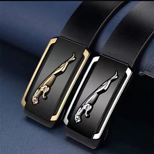 Bælte uden tænder til mænd, automatisk spænde, indvendigt bælte, afslappede bukser til unge og midaldrende, lomme i ét stykke Toothless buckle-Golden Leopard 120cm