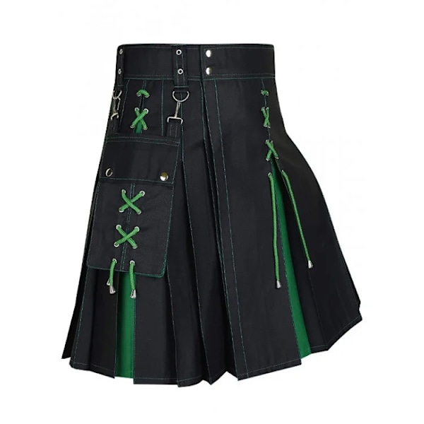 Miesten Kilt Utility Skotlantilainen Perinteinen Ylämaan Kiinteä Pliseerattu Solki Solki Puku Kilts Lastutaskuilla Vihreä green XXXL