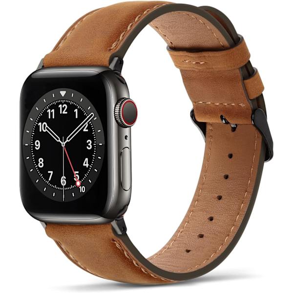 Brun - Kompatibel med Apple rem 45mm 44mm 42mm 49mm læder