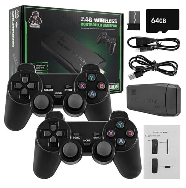 2024 Ny Retro Spillekonsol 20.000+ Spil 4K HDMI Inkluderer 2 Trådløse Controllere Sort Sort Sort Black 64GB
