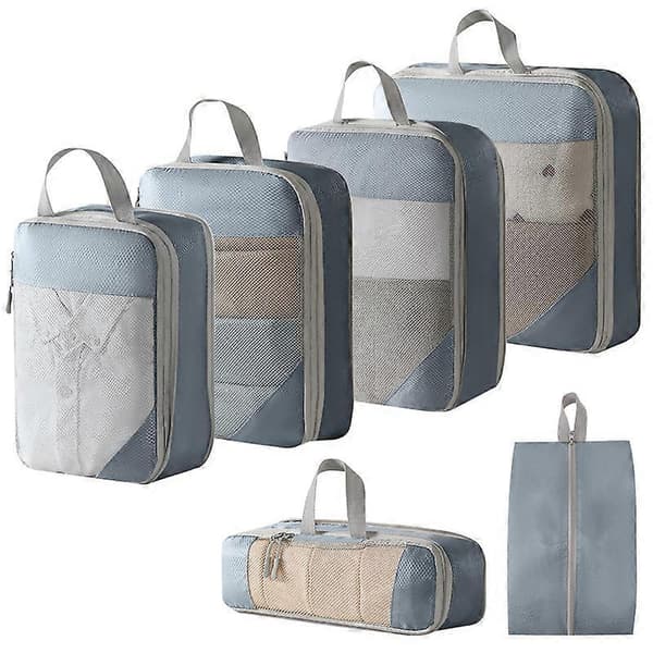 Kompressionspackkuber, expanderbara reseorganiseringsväskor för resväska och bagage Blue 6 pcs