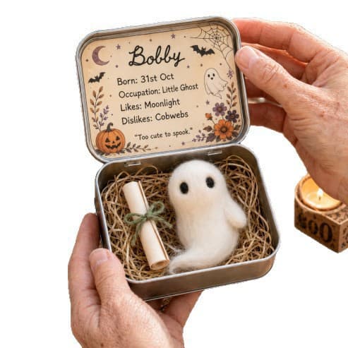 Adoptera en liten spökpresentförpackning, söt nyhetsförpackning för små presenter och Halloween