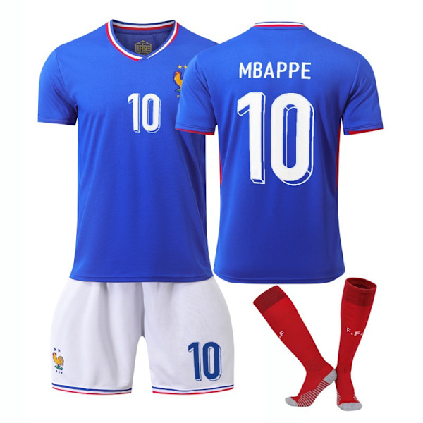 24-25 Europacup Frankrike hemmaställ och bortaställ nr 10 Mbappe landslag fotbollströja barn tröja 24/25 France home number 10 + socks