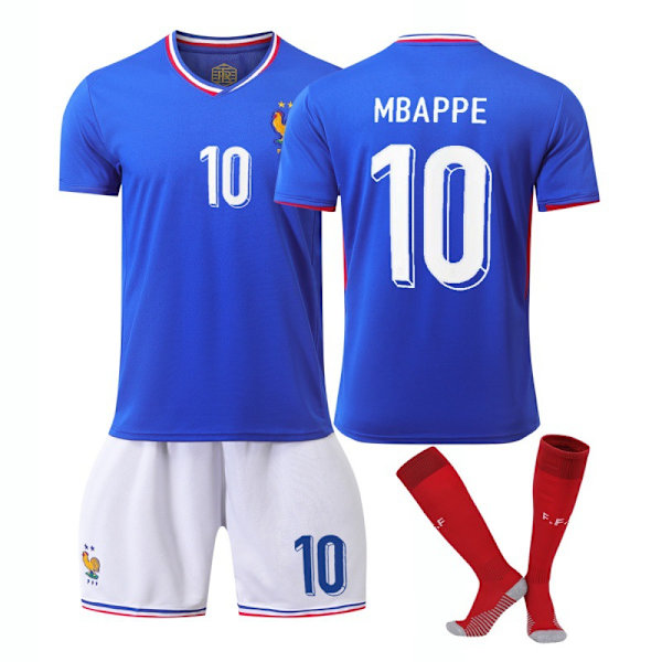 24-25 Europacup Frankrike hemmaställ och bortaställ nr 10 Mbappe landslag fotbollströja barn tröja 24/25 France home number 10 + strumpor 24/25 France home number 10 + socks 22