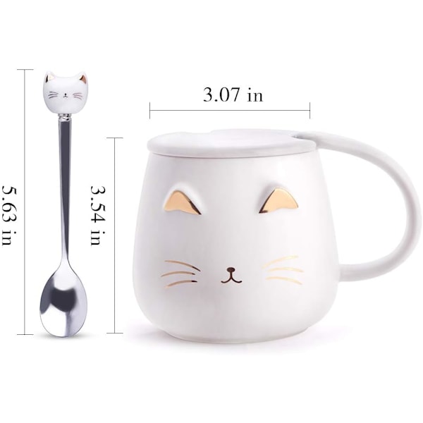 Söt Kattunge Keramisk Kaffemugg med Rostfri Sked, Ny Kaffemugg för Kattälskare Kvinnor Flickor White