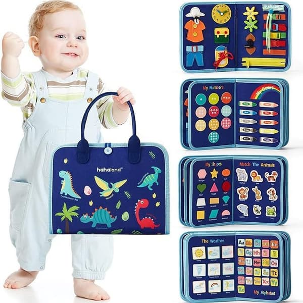 Montessori Filt Aktivitetsbräda för Småbarn, Sensorisk Leksak med 3-5 Sidor, 50x50cm Space Gem