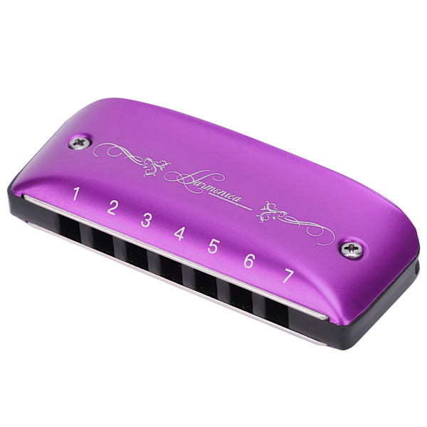 Harmonika 7-Huls Mini Blues Studerende Voksen Begynder Spiller Farve Mundharmonika Blæseinstrument C-Dur Lilla