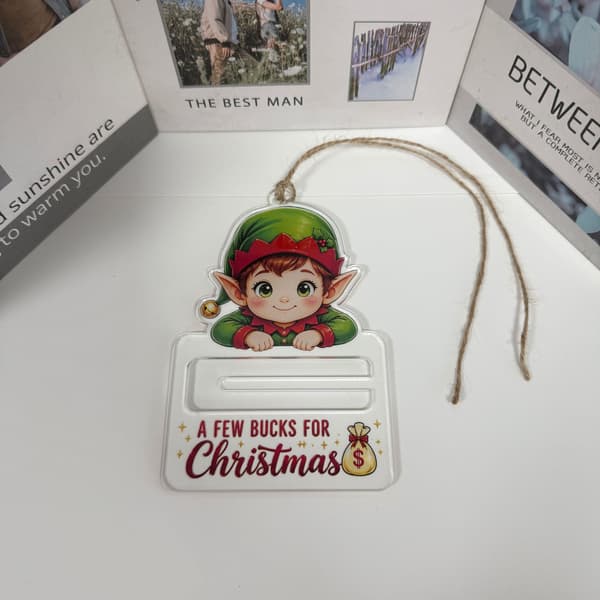 Akryl Kontantpresenthållare Prydnad, Julpengahållare för Presentgivning Christmas elf 10*15.5cm