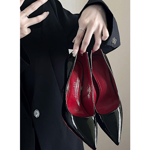 Damesko Røde Såler Pumps Nye Sexy Spisse Svarte Tynne Høyhælte Sko 8cm 10cm 6cm Lave Sexy Bryllupssko - WELLNGS 41